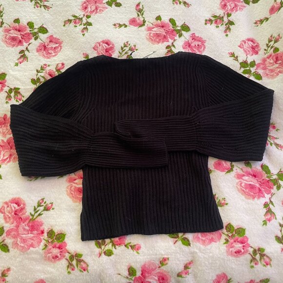 Tags Attached black knitted puffy sleeves drop sleeve plunge knitted sweater! - Picture 15 of 15